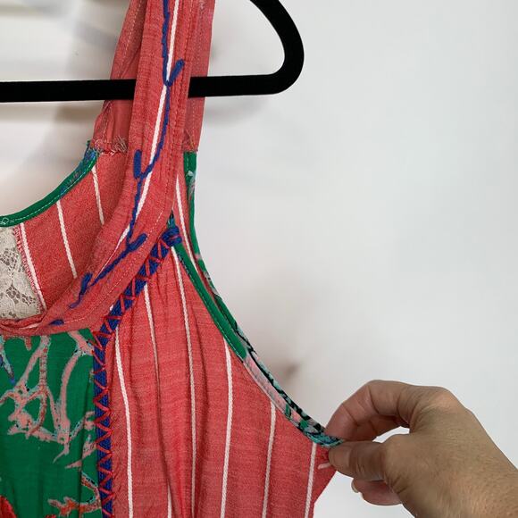 Lightweight Bright Striped Lace Embroidered Dress Coverup Cottage Small Medium - Picture 10 of 11